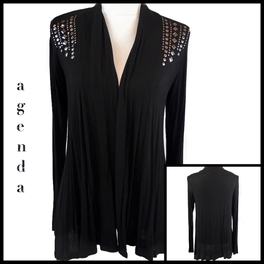 Agenda Black Studded Lightweight Cardigan Size L